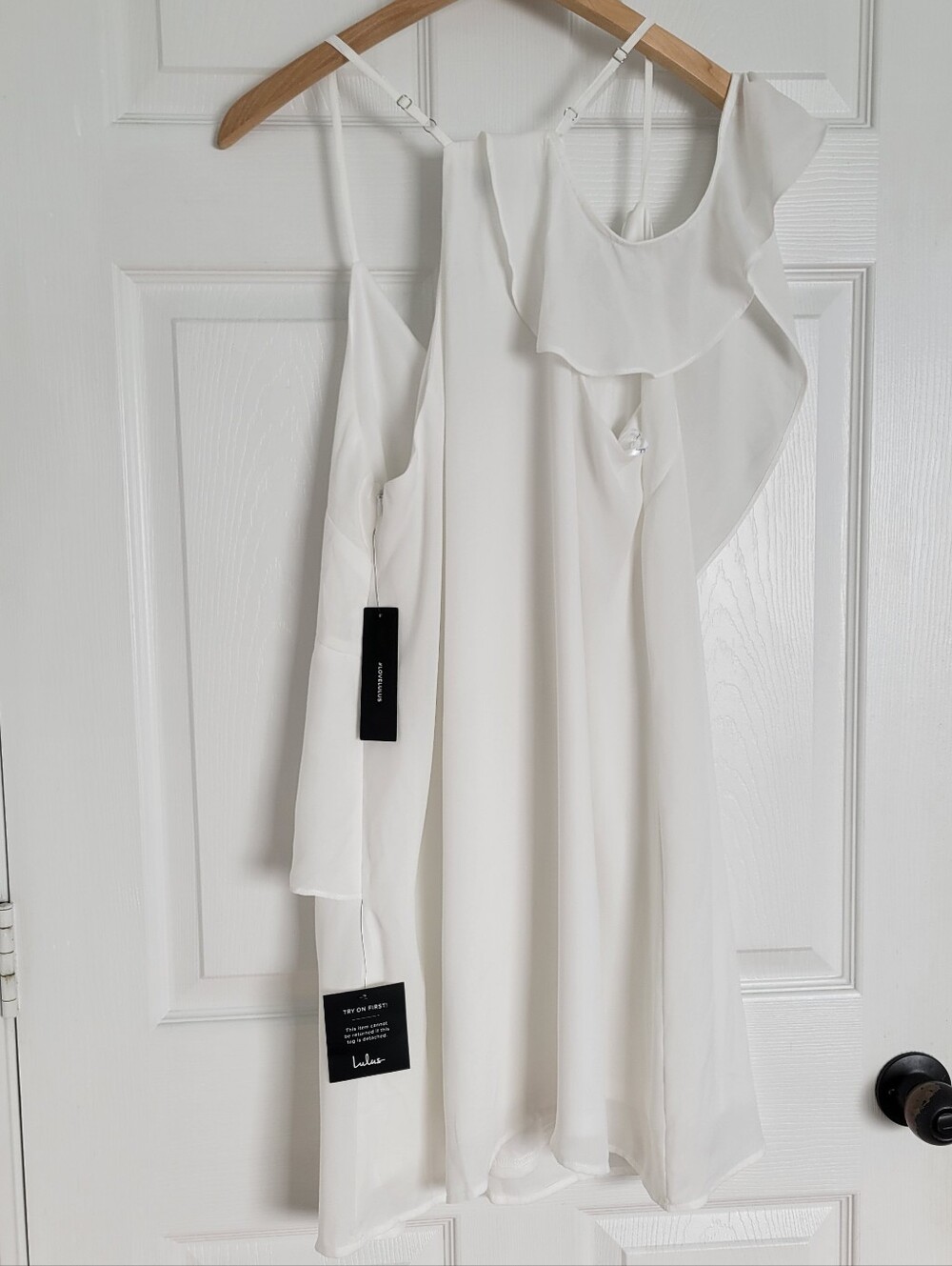 Lulu's White Draped Ruffle One-Shoulder Mini Dress - Picture 3 of 9